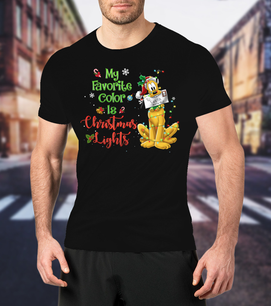 My Favorite Color Is Christmas Lights Pluto Santa Letter T-Shirt