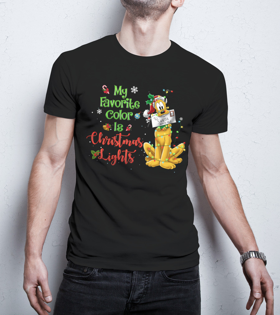 My Favorite Color Is Christmas Lights Pluto Santa Letter T-Shirt
