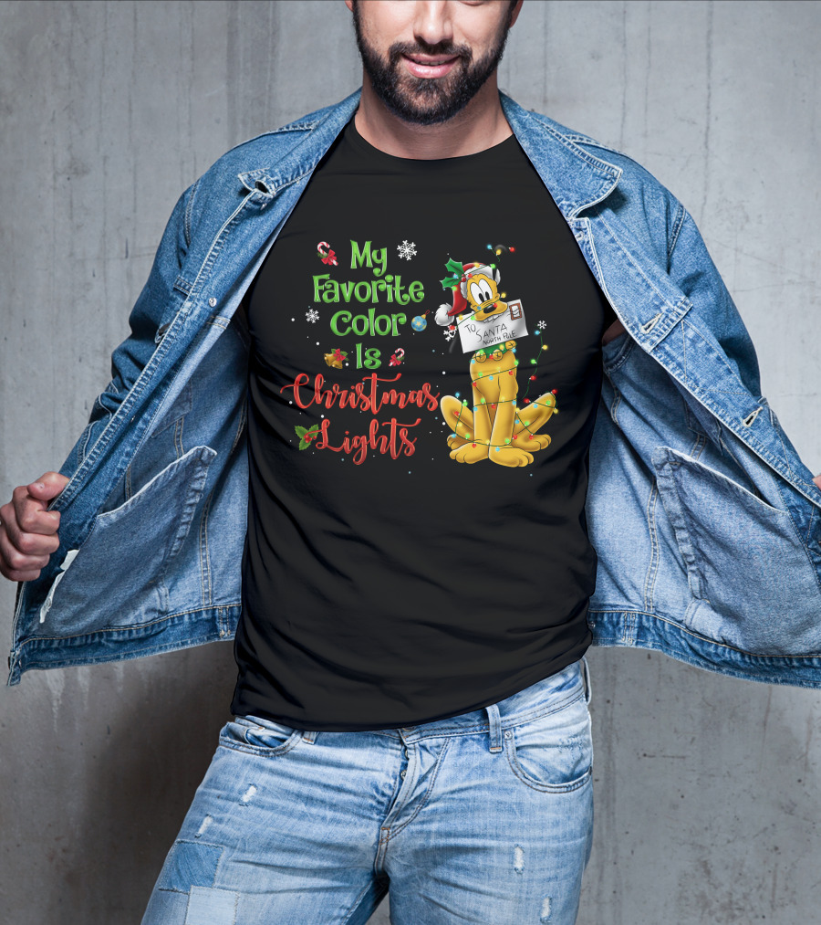 My Favorite Color Is Christmas Lights Pluto Santa Letter T-Shirt
