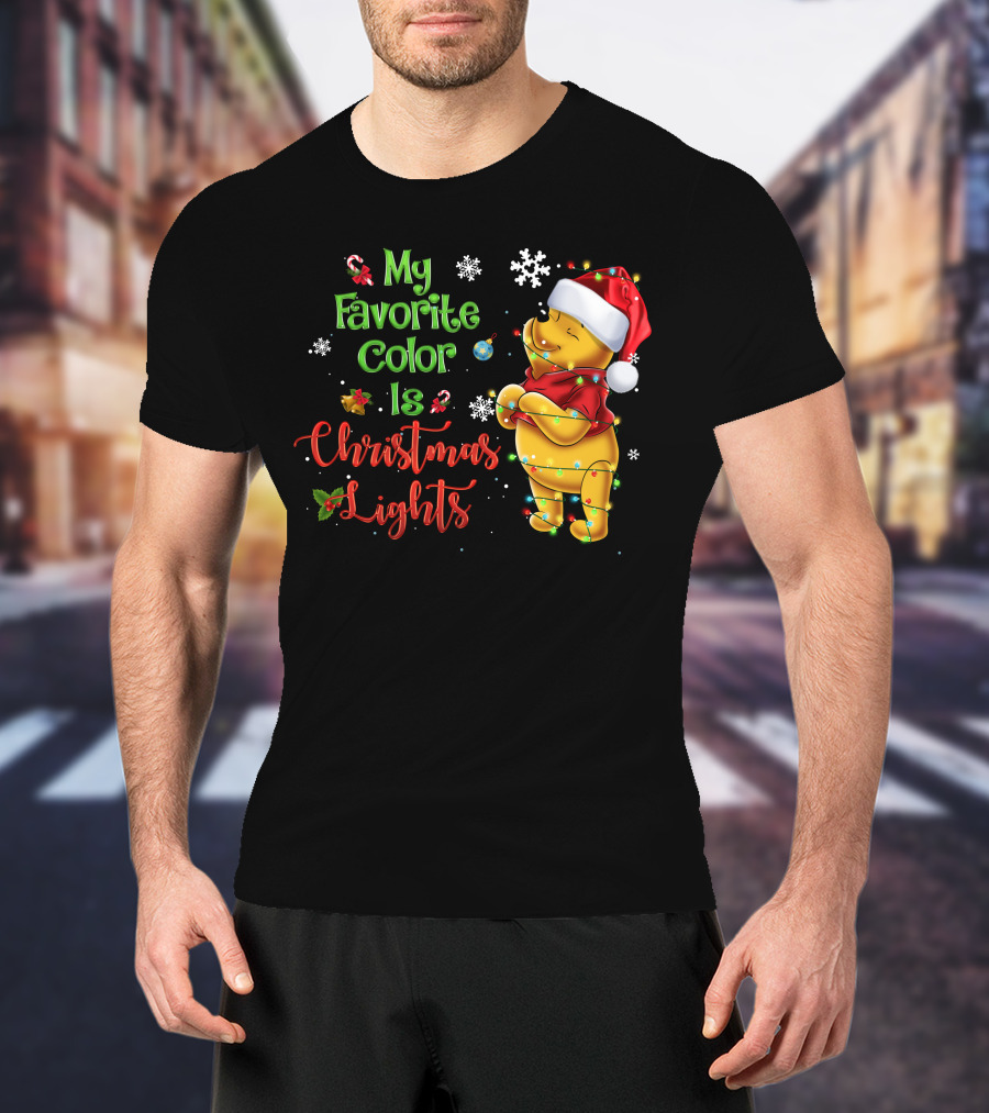 My Favorite Color Is Christmas Lights Pooh Holiday Santa Hat T-Shirt