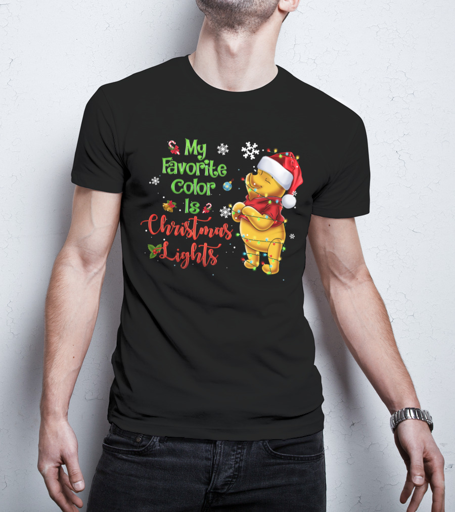 My Favorite Color Is Christmas Lights Pooh Holiday Santa Hat T-Shirt