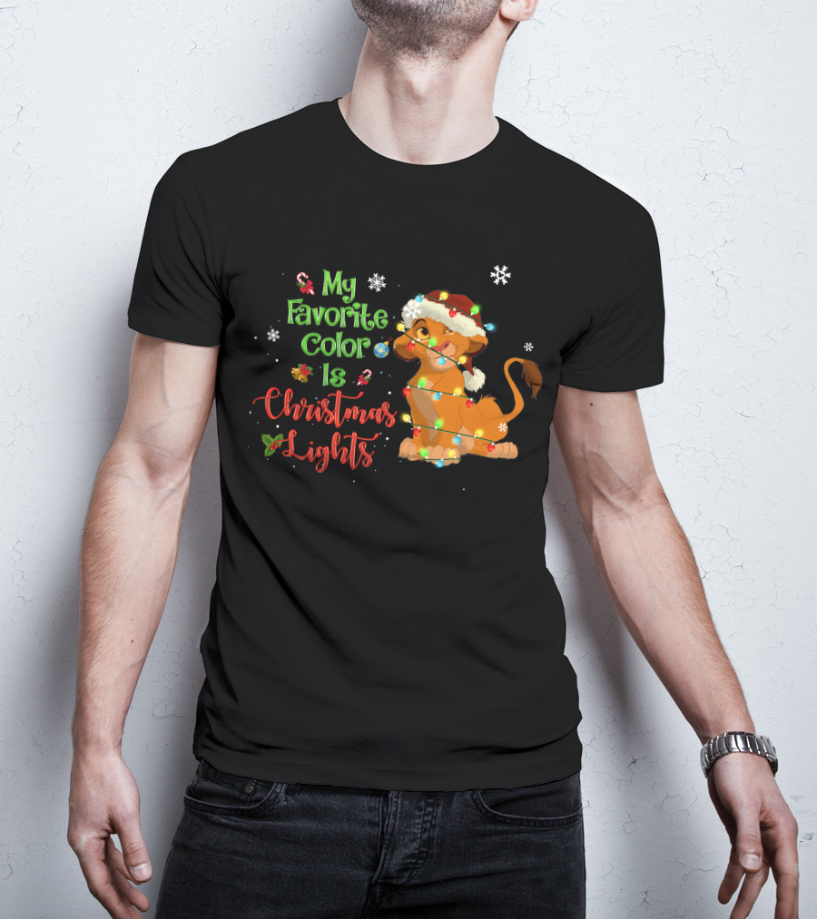 My Favorite Color Is Christmas Lights Simba Santa Hat Snowflakes T-Shirt