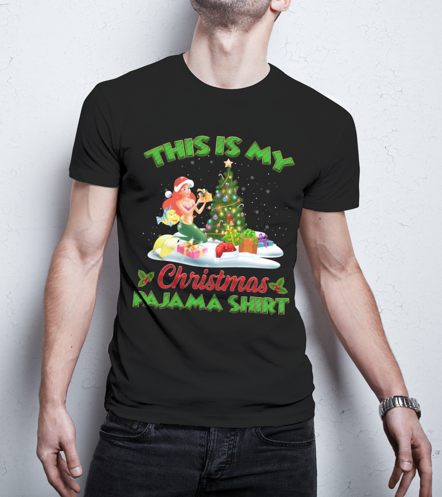 This Is My Christmas Pajama Shirt Ariel And Flounder Holiday Scene T-Shirt