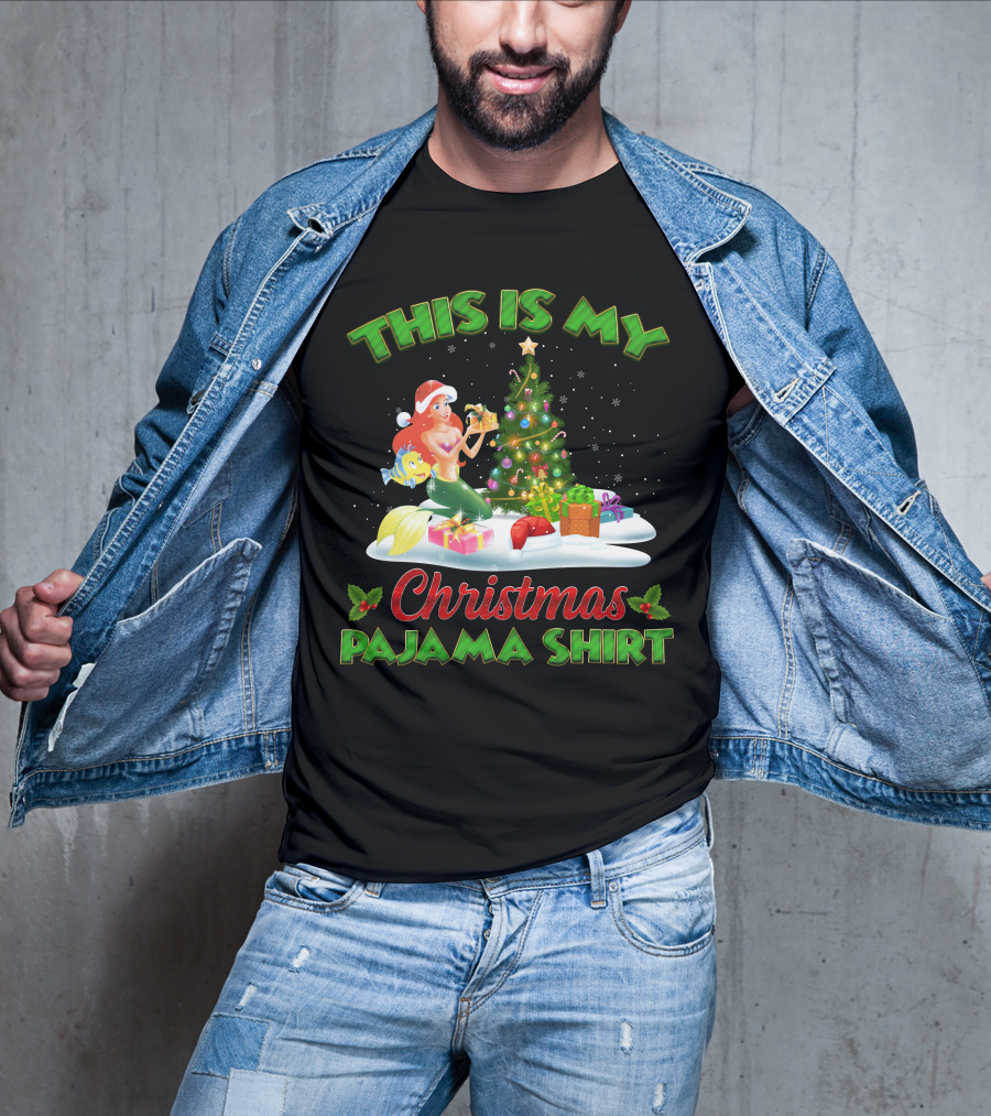 This Is My Christmas Pajama Shirt Ariel And Flounder Holiday Scene T-Shirt