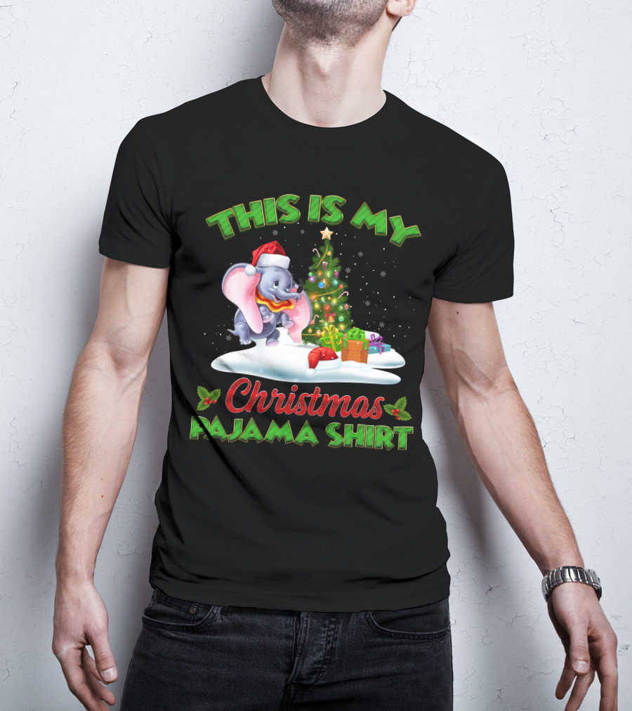 This Is My Christmas Pajama Shirt Dumbo Santa Hat Christmas Tree Presents T-Shirt