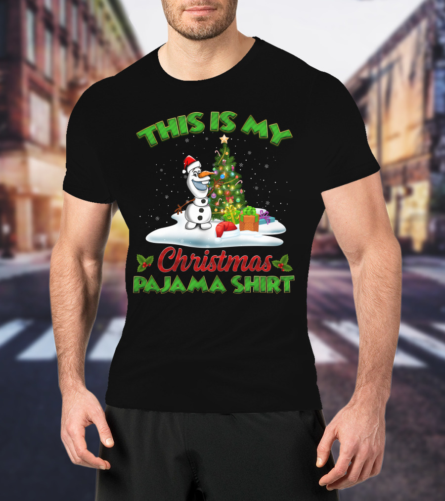 This Is My Christmas Pajama Shirt Holiday Olaf Santa Hat T-Shirt