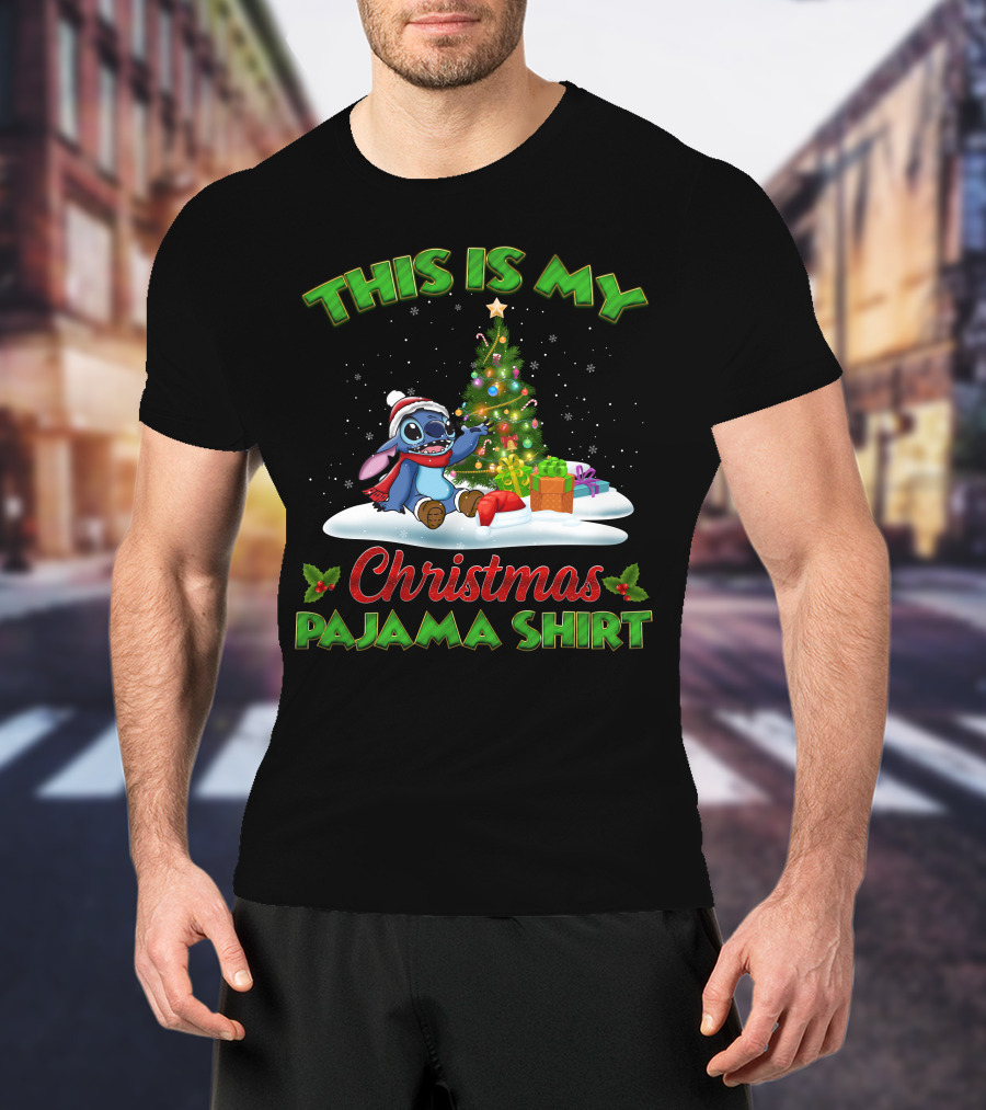 This Is My Christmas Pajama Shirt Stitch Tree Presents T-Shirt