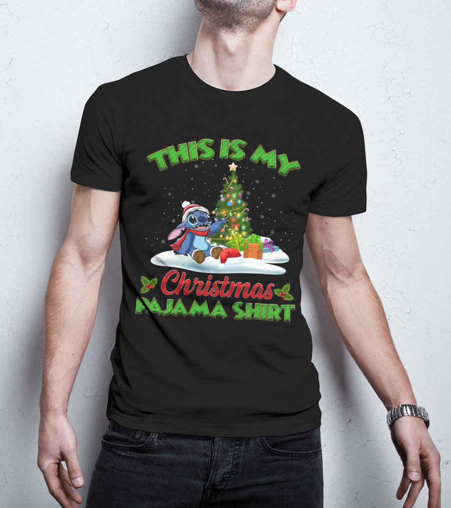 This Is My Christmas Pajama Shirt Stitch Tree Presents T-Shirt