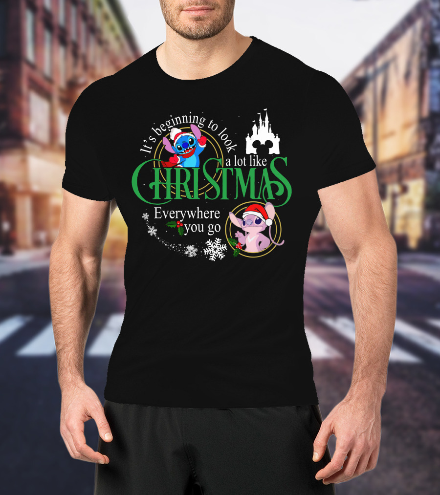 It's Beginning To Look A Lot Like Christmas Stitch & Angel Everywhere You Go T-Shirt