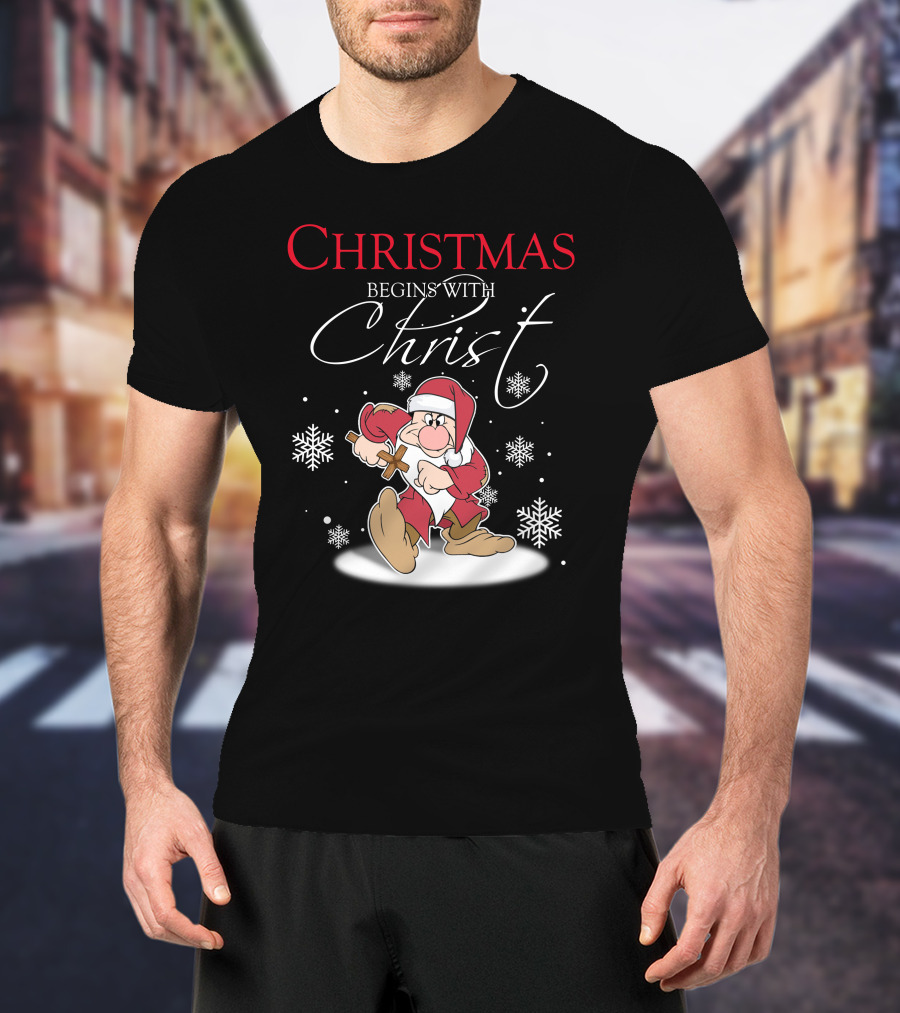 Christmas Begins With Christ Grumpy Santa Snowflakes T-Shirt