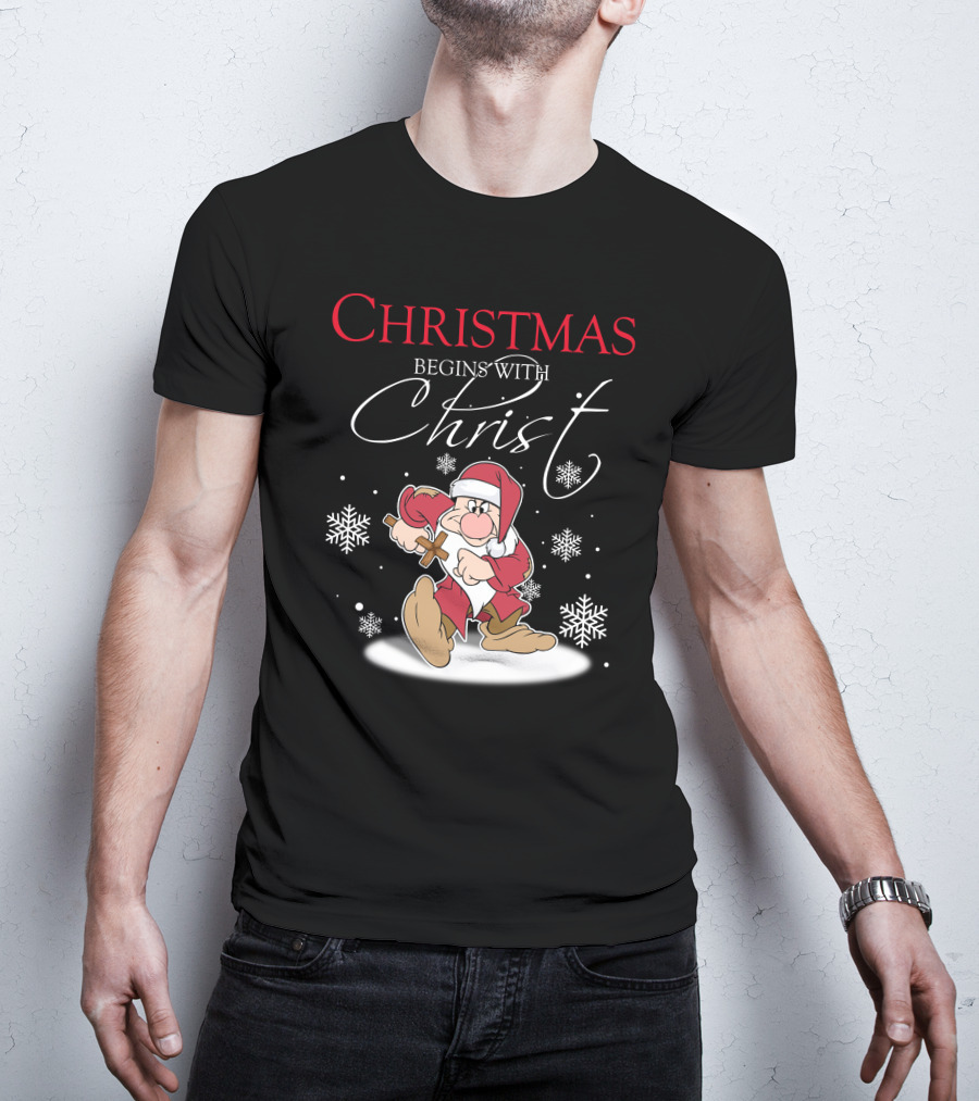 Christmas Begins With Christ Grumpy Santa Snowflakes T-Shirt