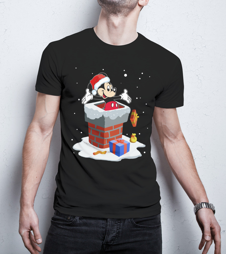 Mickey Mouse Christmas Chimney Santa Hat Snow Gifts T-Shirt