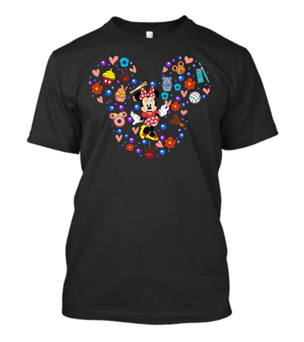 Minnie Mouse Heart Shape With Sweets And Treats Icons T-Shirt