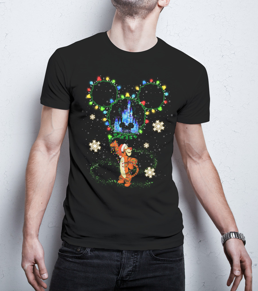 Tigger Christmas Lights Castle And Snowflakes T-Shirt