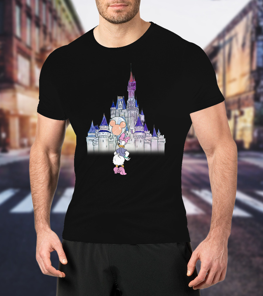 Daisy Duck Holding Mickey Balloon At Disney Castle T-Shirt