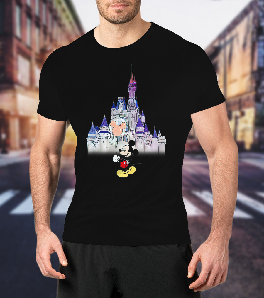 Mickey Mouse With Balloon In Front Of Disney Castle T-Shirt