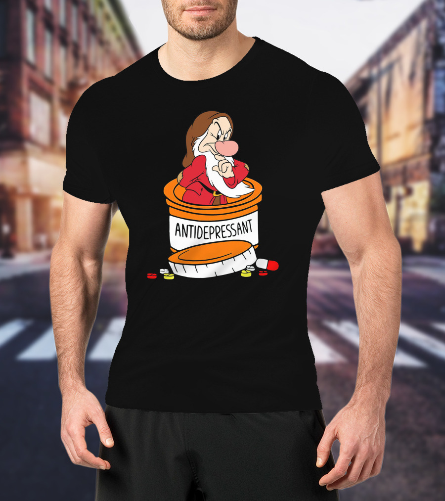 Grumpy Antidepressant Bottle Cartoon Character T-Shirt