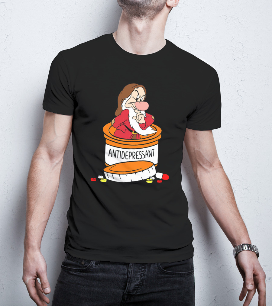 Grumpy Antidepressant Bottle Cartoon Character T-Shirt