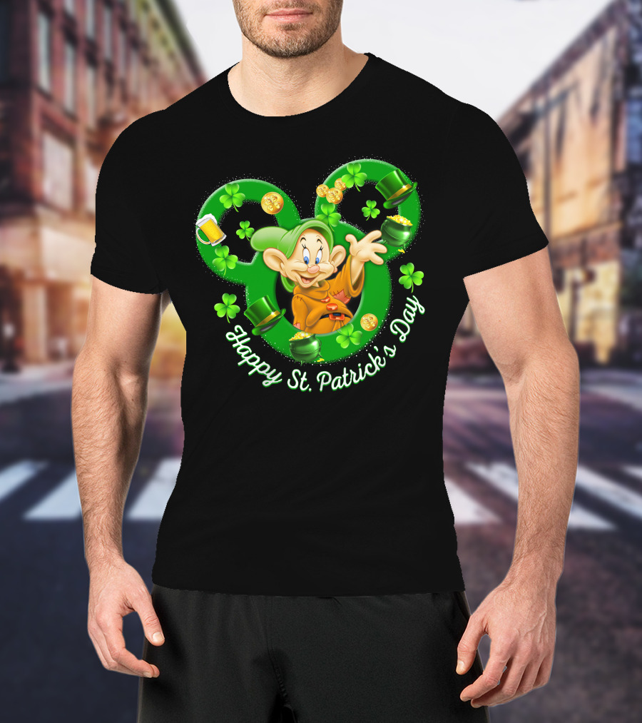 Dopey Happy St. Patrick's Day Shamrocks And Gold Coins T-Shirt