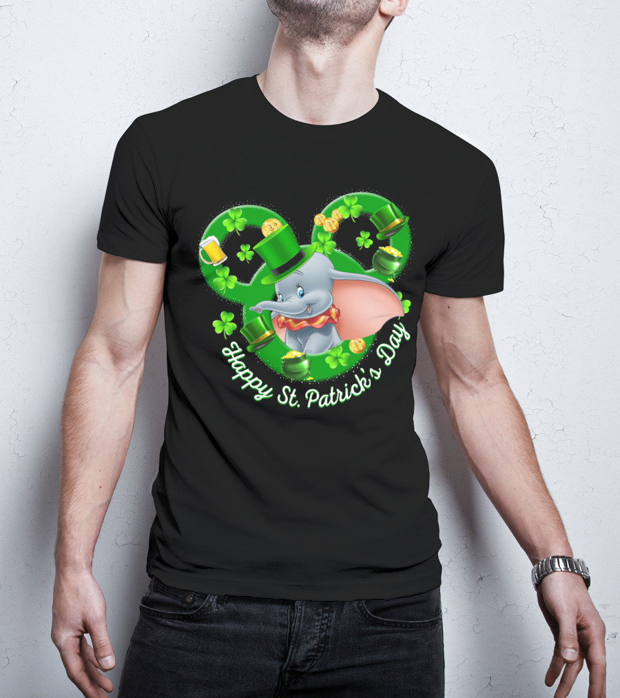Dumbo Happy St. Patrick's Day With Shamrocks And Leprechaun Hat T-Shirt