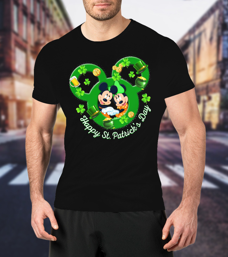 Happy St. Patrick's Day Mickey Minnie Shamrocks And Green Hats T-Shirt