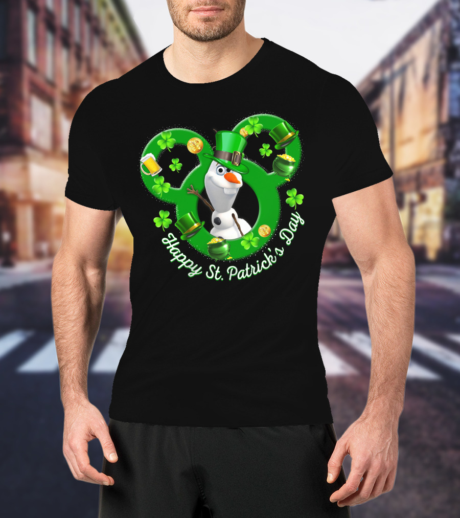 Olaf Happy St. Patrick's Day Mickey Mouse Shamrocks And Hats T-Shirt