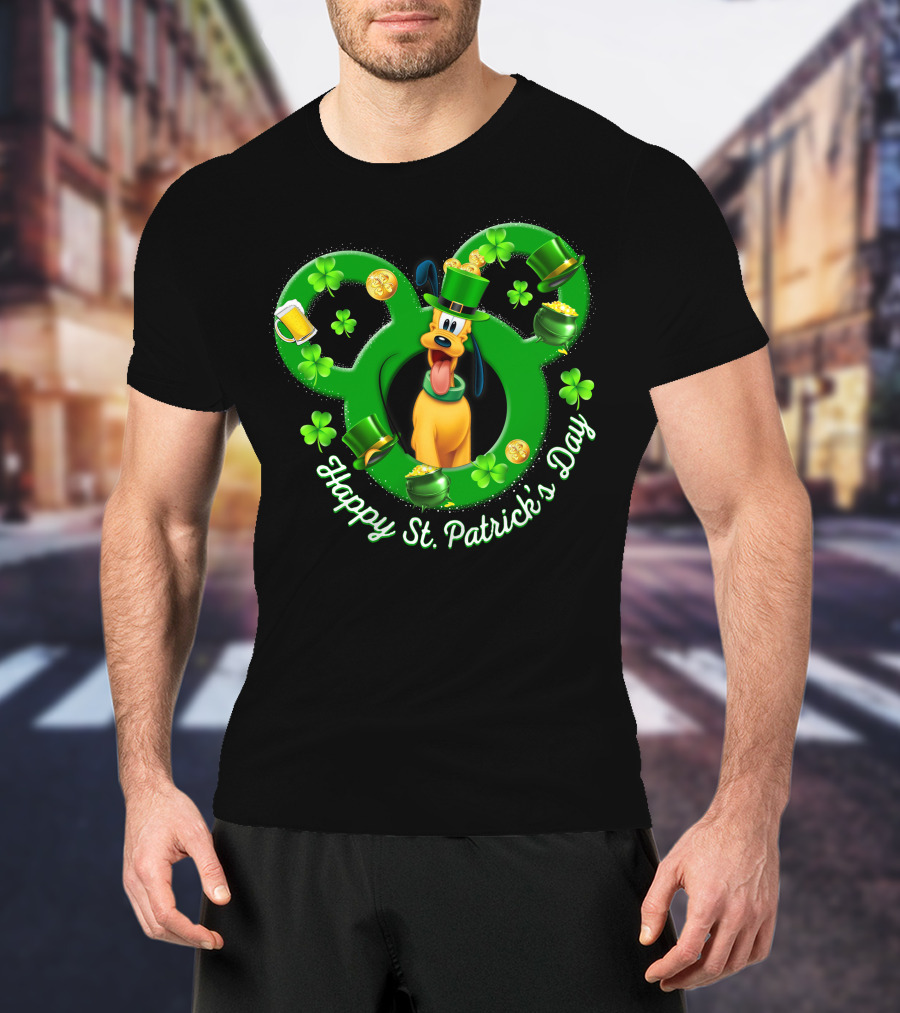 Happy St. Patrick's Day Pluto Mickey Ears Shamrocks Gold Coins T-Shirt