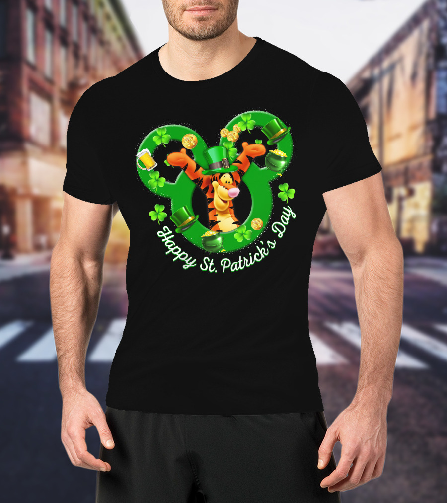 Tigger Happy St. Patrick's Day Mickey Ears Clover And Gold Coins T-Shirt