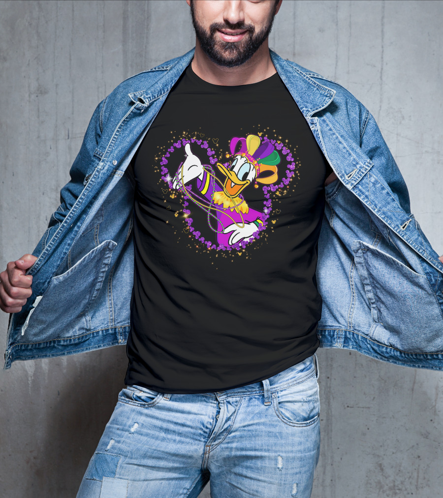 Donald Duck Mardi Gras Jester Heart Beads Celebration T-Shirt