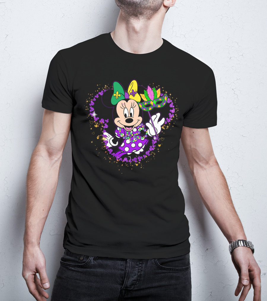 Minnie Mardi Gras Celebration With Mask And Beads T-Shirt