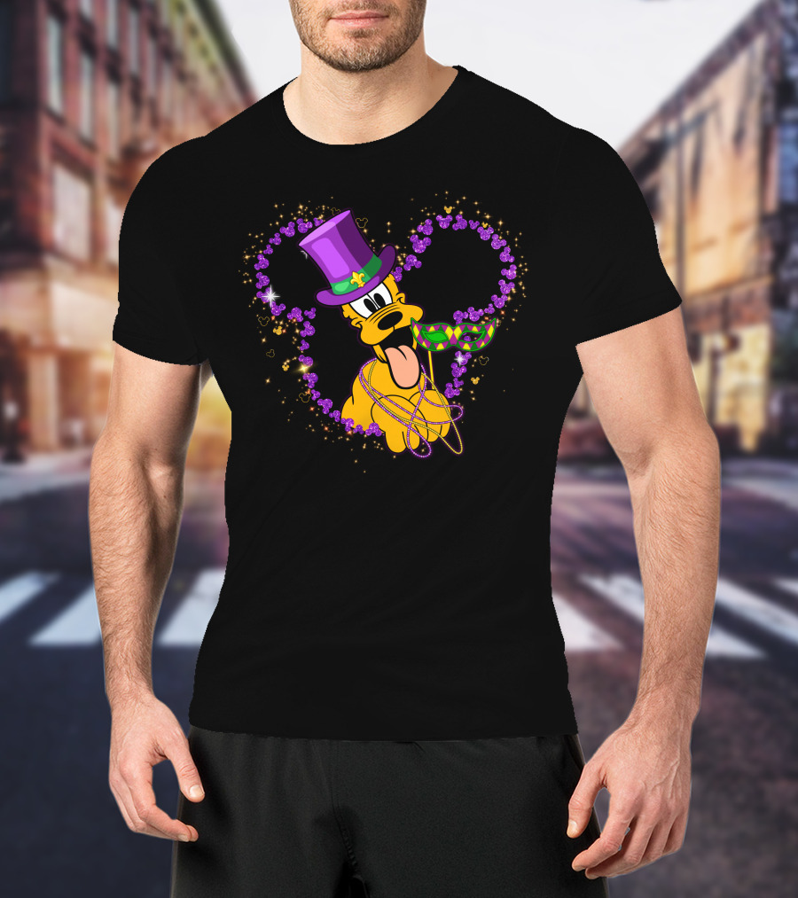 Pluto Mardi Gras Heart With Mask And Beads T-Shirt