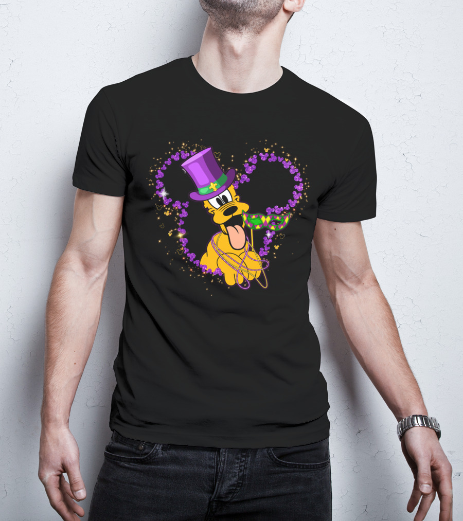 Pluto Mardi Gras Heart With Mask And Beads T-Shirt