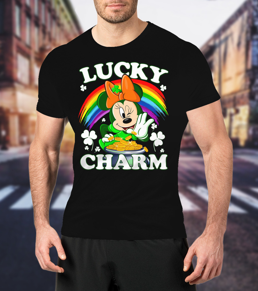 Minnie Lucky Charm Rainbow Pot Of Gold Shamrocks T-Shirt