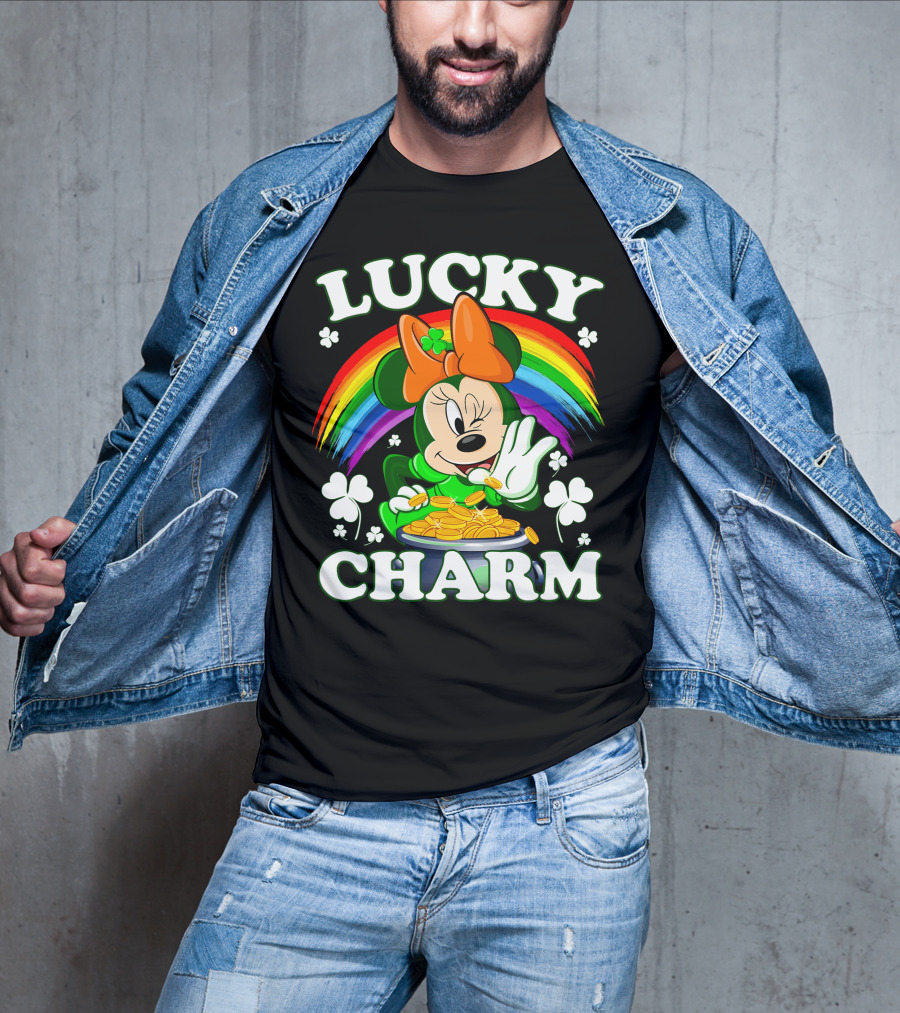 Minnie Lucky Charm Rainbow Pot Of Gold Shamrocks T-Shirt