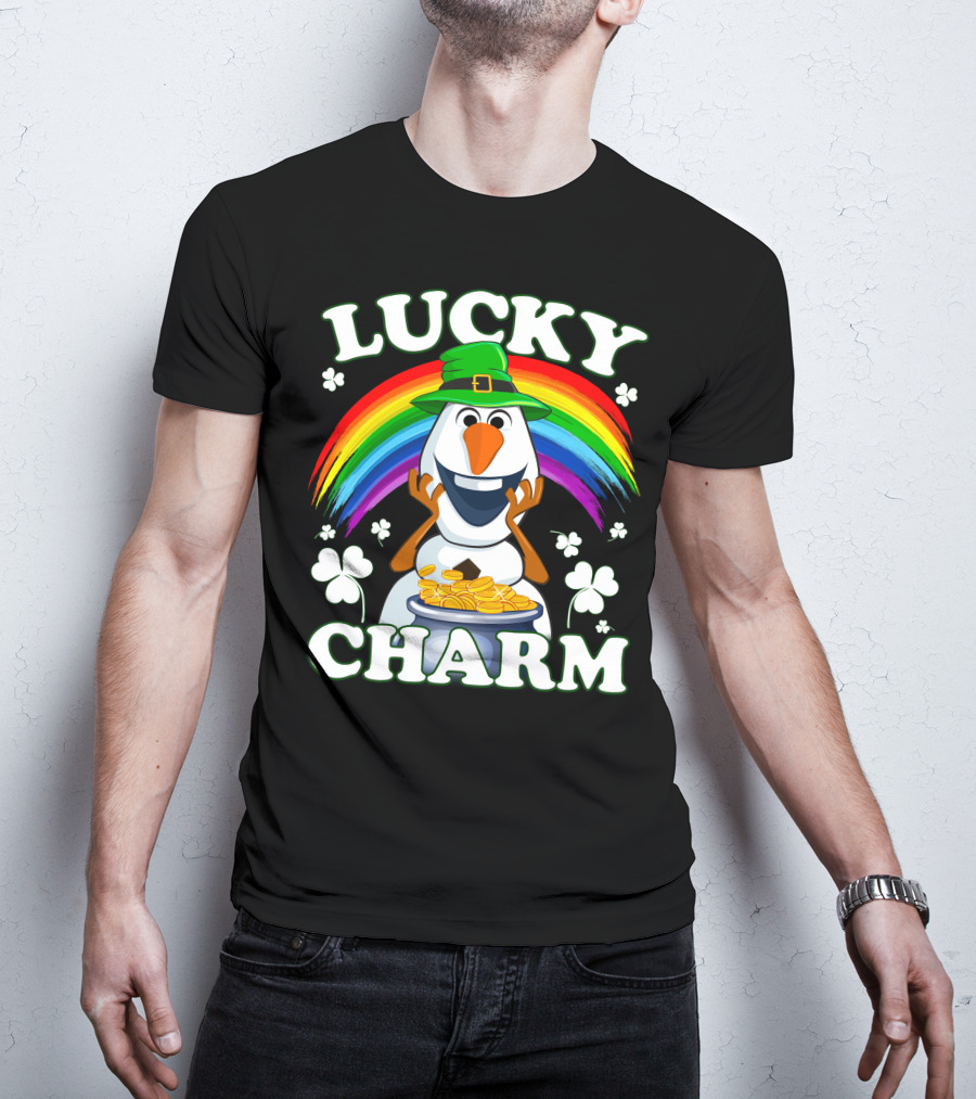 Lucky Charm Olaf Rainbow Hat Shamrocks Gold Coins T-Shirt