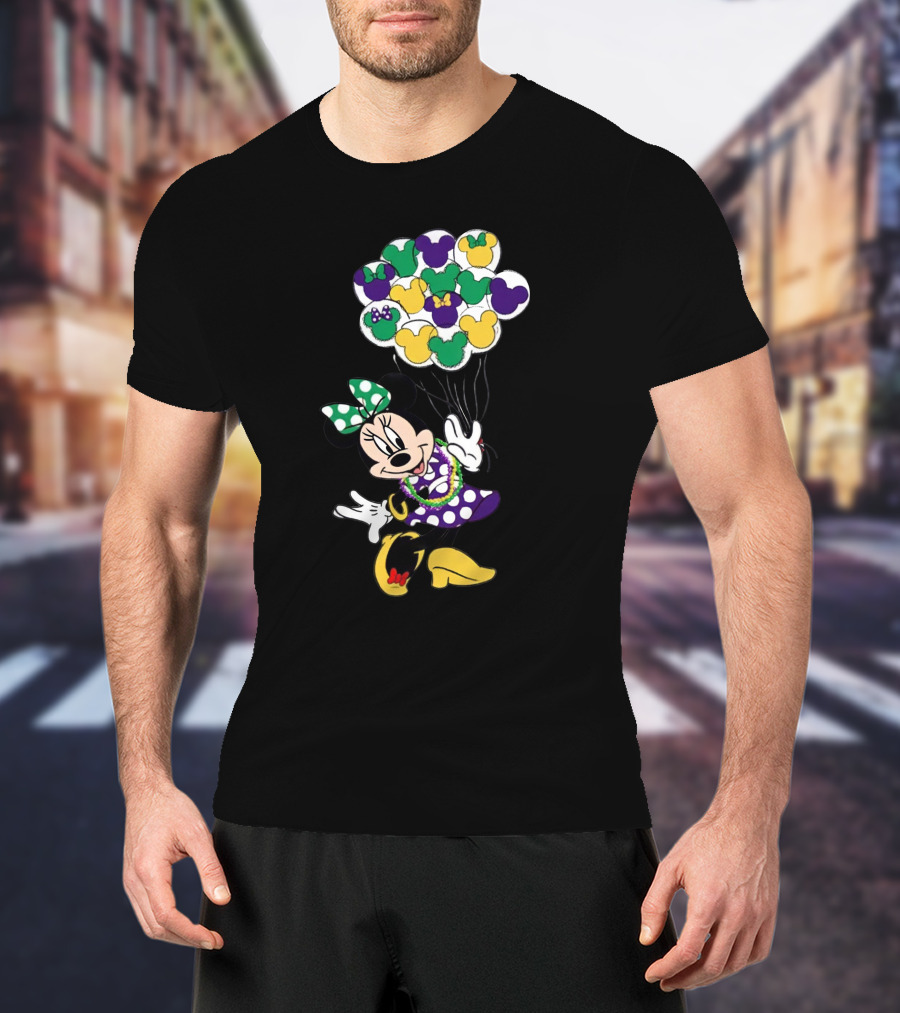 Minnie Mouse Mardi Gras Balloons Celebration T-Shirt