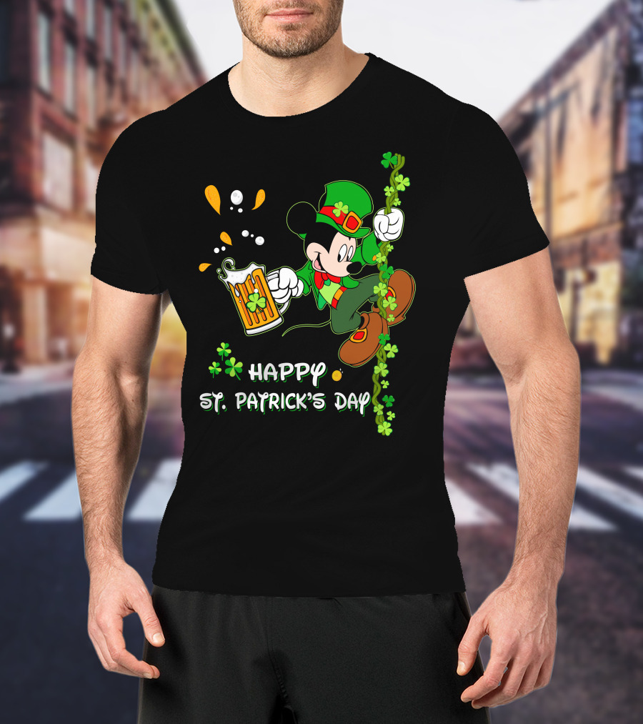 Happy St Patrick's Day Mickey Mouse Beer And Shamrocks Party T-Shirt