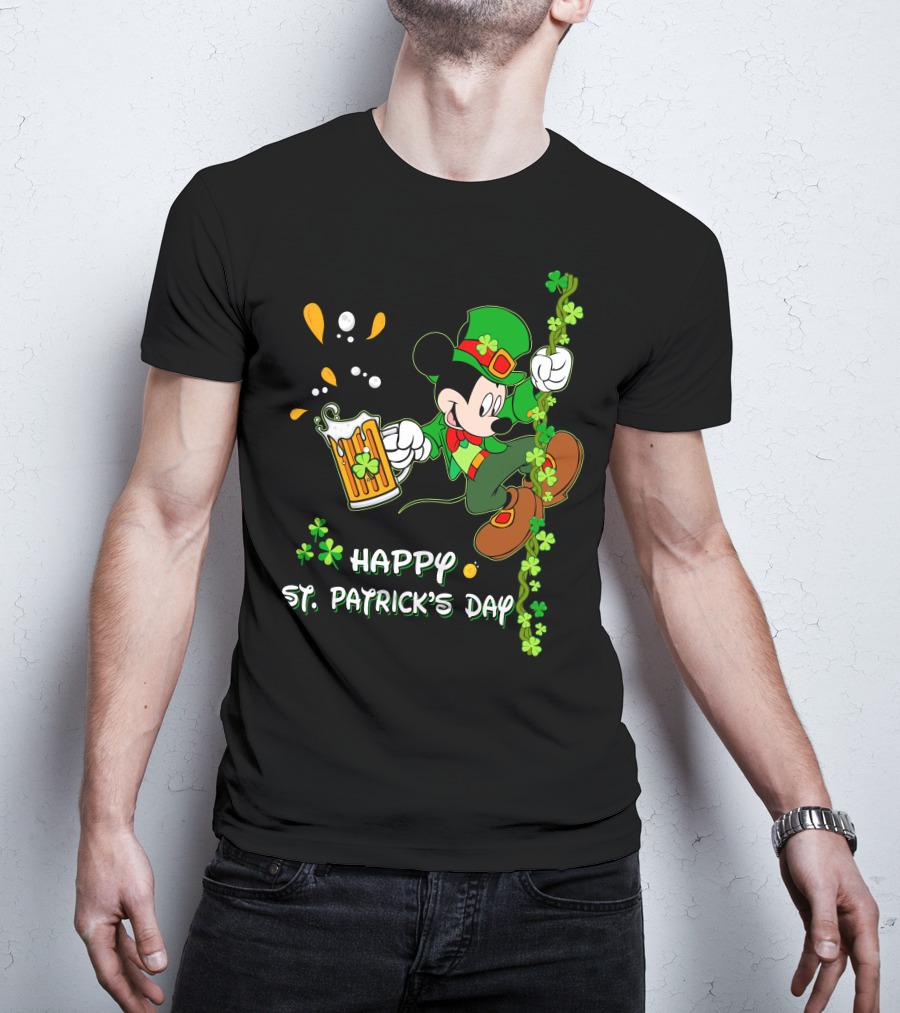Happy St Patrick's Day Mickey Mouse Beer And Shamrocks Party T-Shirt