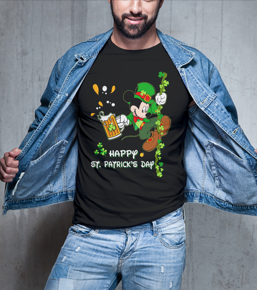 Happy St Patrick's Day Mickey Mouse Beer And Shamrocks Party T-Shirt