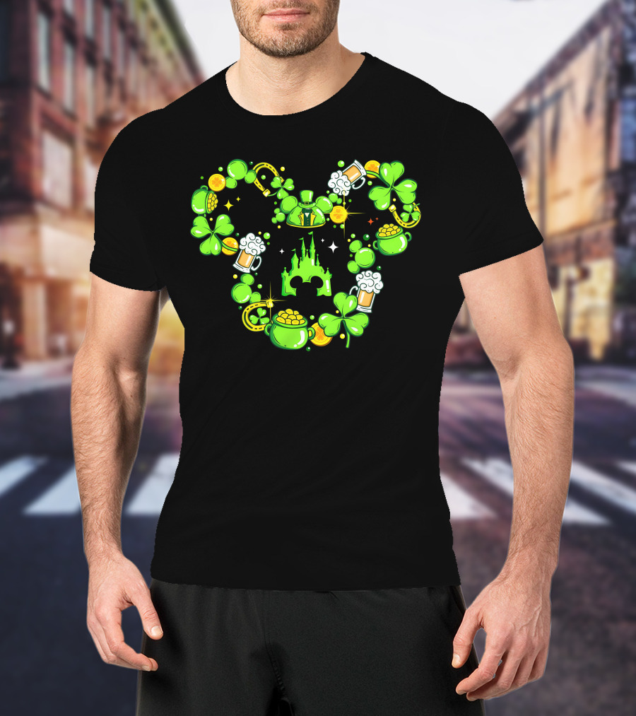 Mickey St Patricks Day Shamrocks Castle Beer Gold Coins T-Shirt
