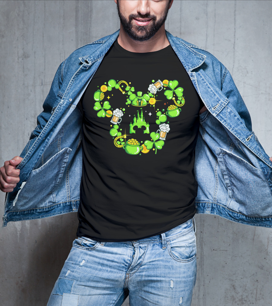 Mickey St Patricks Day Shamrocks Castle Beer Gold Coins T-Shirt