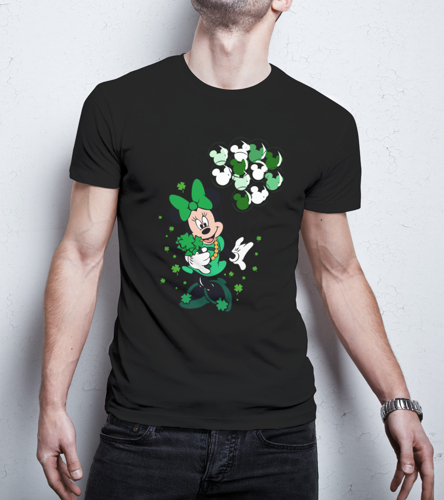 Minnie Mouse St. Patrick's Day With Shamrocks And Green Balloons T-Shirt