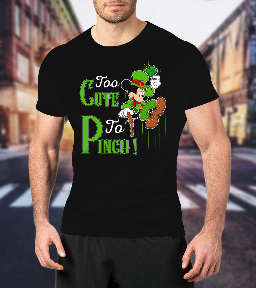 Too Cute To Pinch Leprechaun Character With Shamrock And Walking Stick T-Shirt