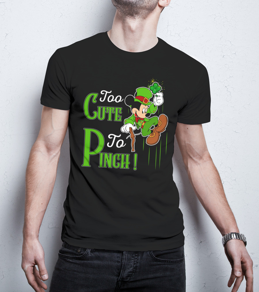 Too Cute To Pinch Leprechaun Character With Shamrock And Walking Stick T-Shirt