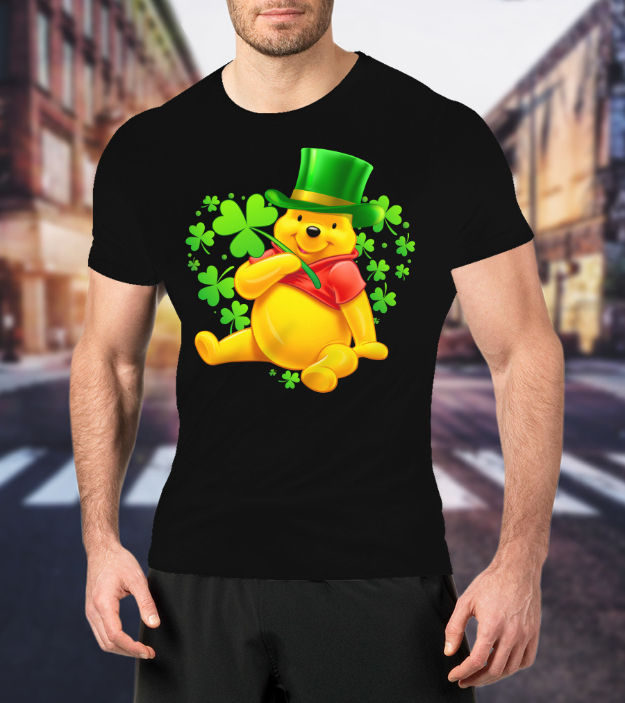 Pooh Bear St. Patrick's Day With Shamrocks And Green Hat T-Shirt