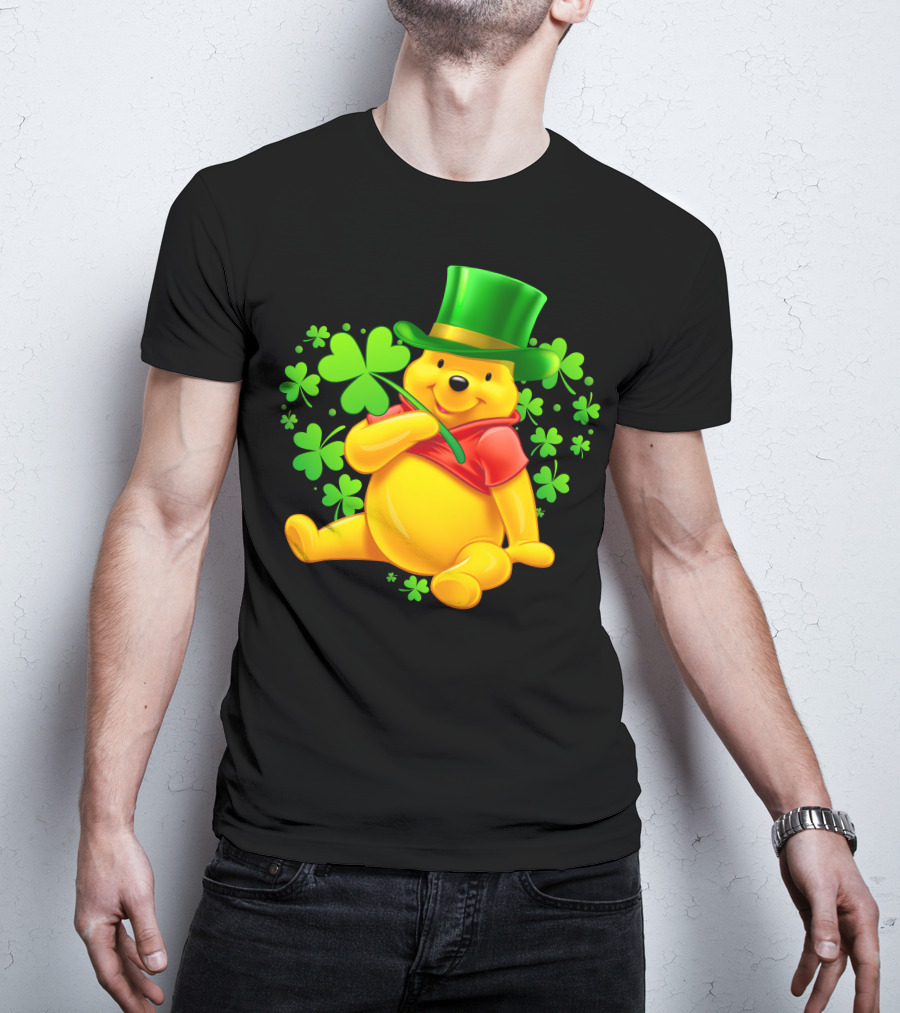 Pooh Bear St. Patrick's Day With Shamrocks And Green Hat T-Shirt