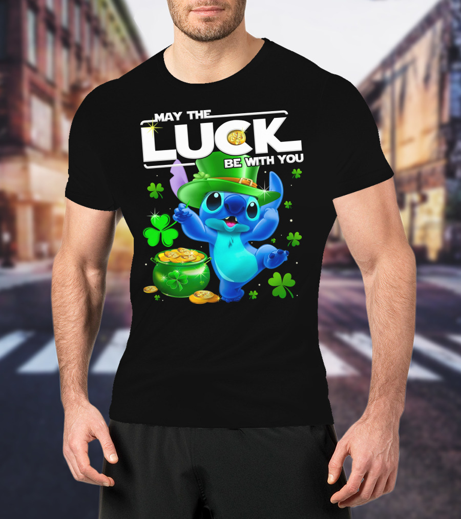 May The Luck Be With You Stitch Leprechaun Clover Coins T-Shirt
