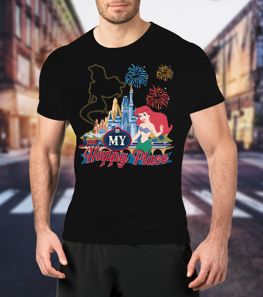 My Happy Place Disney Ariel Fireworks Castle T-Shirt