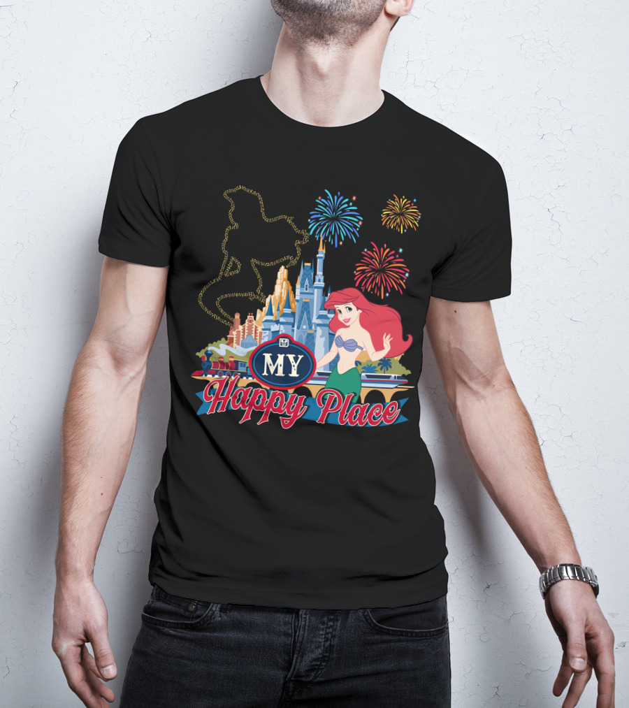 My Happy Place Disney Ariel Fireworks Castle T-Shirt