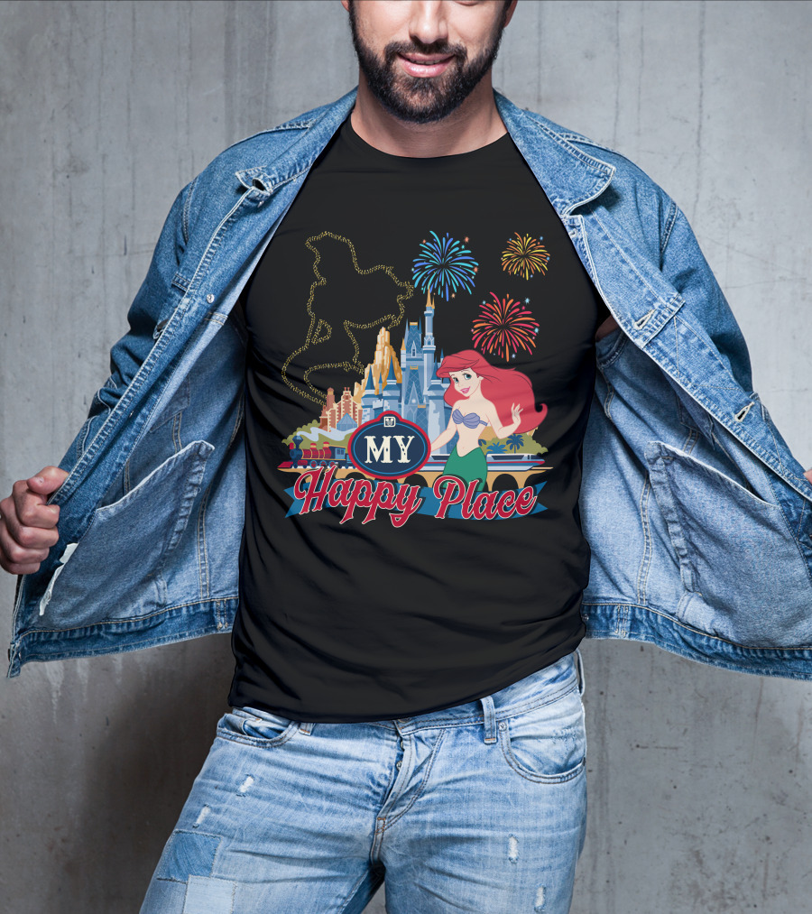 My Happy Place Disney Ariel Fireworks Castle T-Shirt